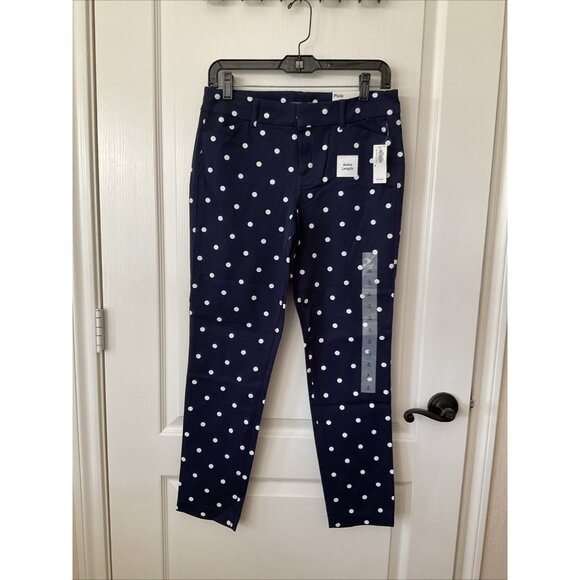 Old Navy Pixie Pants Women's 6 Navy White Ankle Polka Dot Stretch Preppy Fairy - Picture 1 of 8
